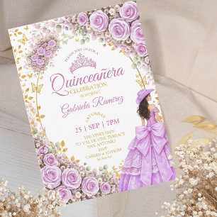 Flieder Purpur Rosen Goldene Western Quinceañera Einladung