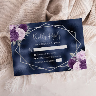 Flieder Purpur Silber Floral Geometrisch Navy Foli RSVP Karte