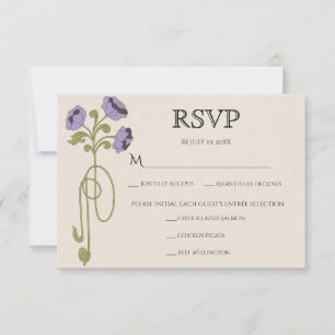 Flieder Purpur Vintage Art Nouveau Florale Hochzei RSVP Karte
