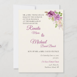 Flieder-Rosen-Hochzeitseinladung Einladung