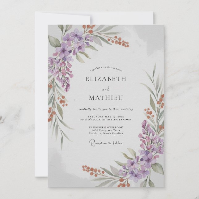 Flieder-Rost-Blatt-Hochzeit Einladung (Vorderseite)