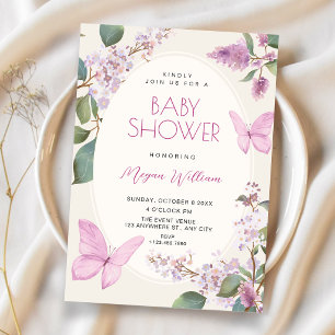 Flieder Schmetterling Baby Shower Einladung