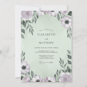 Flieder Seafoam-Anemone-Hochzeit Einladung