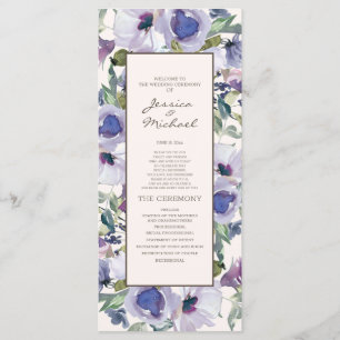 Flieder Staubblau Boho Blumen Hochzeitsprogramm Programm