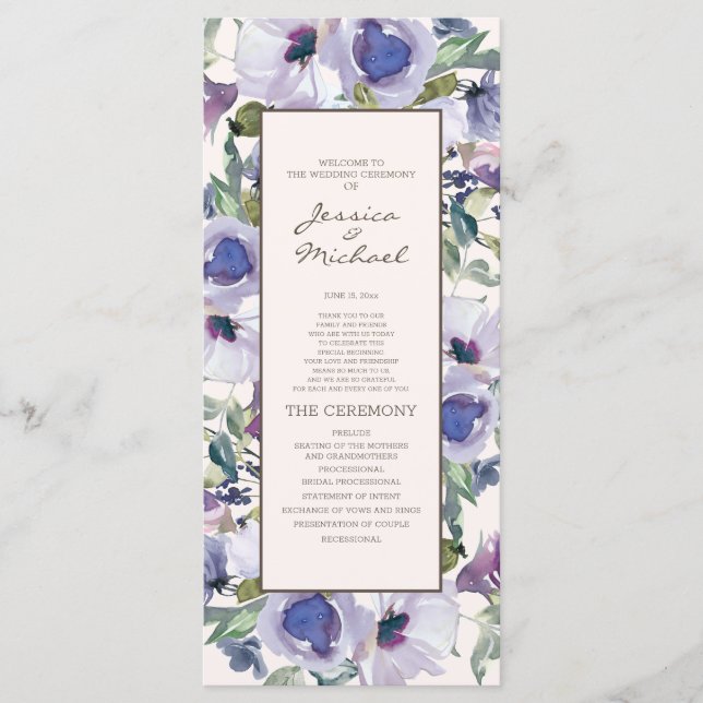 Flieder Staubblau Boho Blumen Hochzeitsprogramm Programm (Vorderseite)