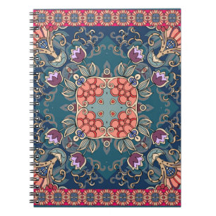 Flieder-Tulpenblumen, ornamentaler Blumenrahmen. Notizblock