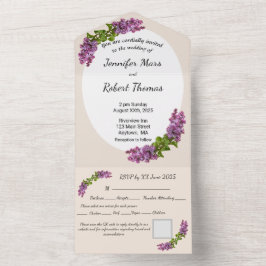 Flieder und Creme auf einer einzigen Hochzeitseinl All In One Einladung