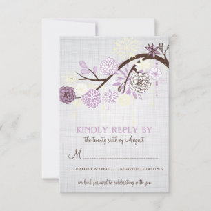 Flieder- und cremefarbene Blumen rustikale Hochzei RSVP Karte