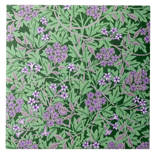 Flieder- und grünes Blumenmuster Fliese (Vorderseite)