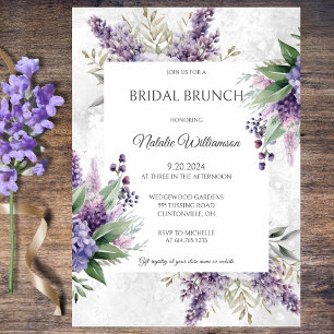 Flieder und Heidekraut auf Marmor-Weiß für Bridal  Einladung