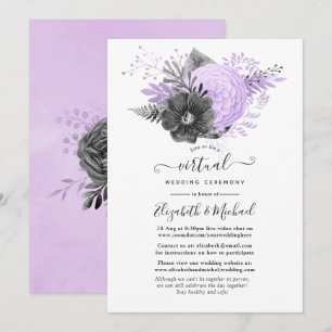 Flieder- und Holzkohle-Blumen-Online-Hochzeit Einladung
