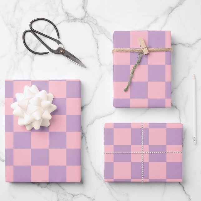Flieder und Rosa Schachbrettmuster Geschenkpapier Set (Vorderseite)