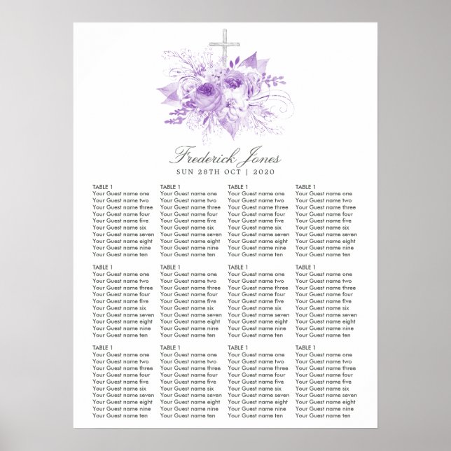 Flieder und silberne florale Taufe Poster (Vorne)