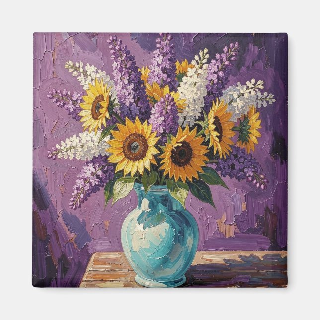 Flieder und Sonnenblumen | Botanisches Design   Magnet (Vorne)