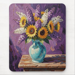 Flieder und Sonnenblumen Botanisches Design Mousepad