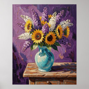 Flieder und Sonnenblumen Botanisches Design Poster