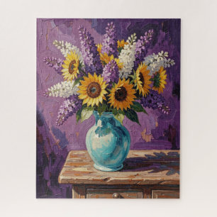 Flieder und Sonnenblumen Botanisches Design Puzzle