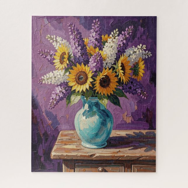 Flieder und Sonnenblumen | Botanisches Design   Puzzle (Vertikal)