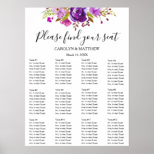 Flieder- und violette Wasserfarben-Blumen-Sitzordn Poster