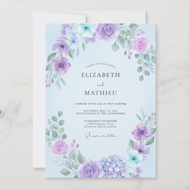 Flieder-Veilchen-Blumenhochzeit Einladung (Vorderseite)