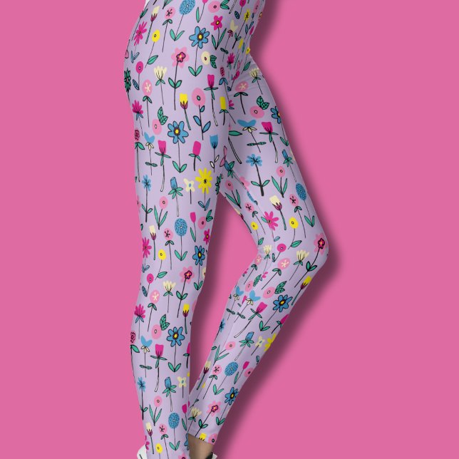 Flieder-Wildblume-whimsical Wiese Leggings (lilac wildflower hand drawn floral flower garden leggings)
