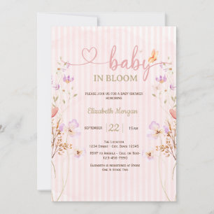 Flieder Wilde Blumen Schmetterlinge Streifen Babyp Einladung