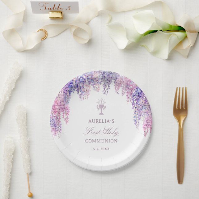Flieder Wisteria Bogen Erstkommunion Pappteller (Hochzeit)