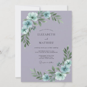 Fliederblaue Wasserblumen-Hochzeit Einladung