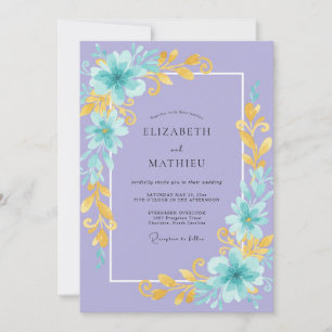 Fliederblaue Wasserfarben-Hochzeit Einladung