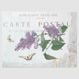 Fliederblumen-Schmetterling-Carte Postale blau bem Seidenpapier