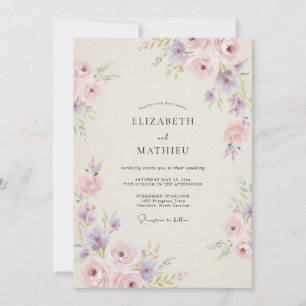 Fliederblüten-Rosa-Pfingstrosen-Hochzeit Einladung