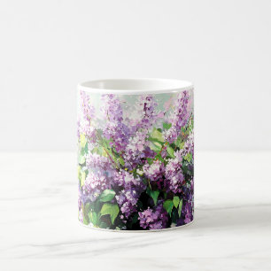 Fliederblütenstrauß in Lavendel Kaffeetasse