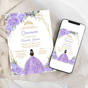 Fliederfarbene Florale Quinceanera-Einladung Einladung