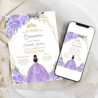 Fliederfarbene Florale Quinceanera-Einladung Einladung