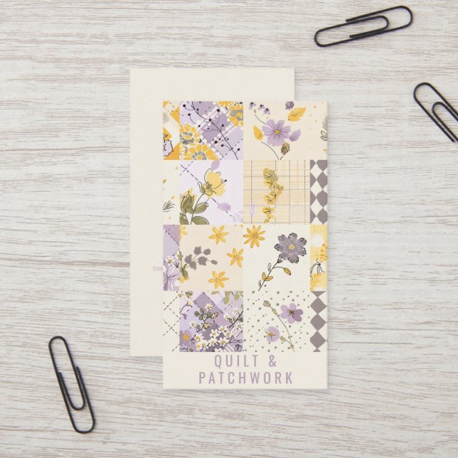 Fliederfarbene Gelbe Patchwork-Quilt-Handmade-Klei Visitenkarte (Vorderseite/Rückseite Beispiel)