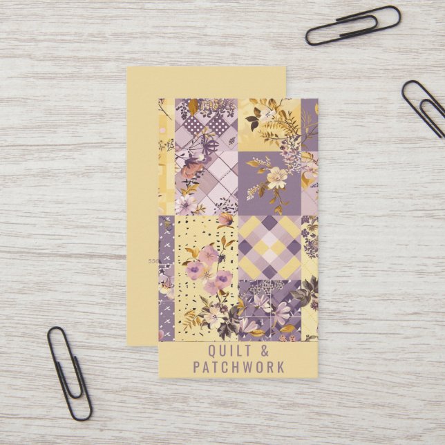 Fliederfarbene Gelbe Patchwork-Quilt-Handmade-Klei Visitenkarte (Vorderseite/Rückseite Beispiel)