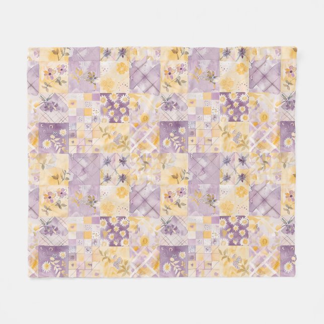 Fliederfarbene gelbe Patchwork-Quiltdecke im Landh Fleecedecke (Vorderseite (Horizontal))