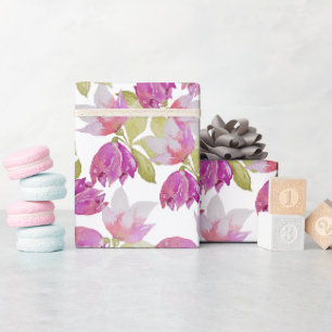 Fliederfarbene Magnolienblüten-Wasserfarbenkunst Geschenkpapier