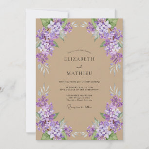 Fliederfarbene Wisteria-Hochzeit in Tan Einladung