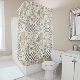 Fliedergrün Patchwork-Quilt Rustikal Floral Retro Duschvorhang
