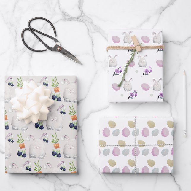 Fliederhase Buntes Wasserfarbmuster Geschenkpapier Set (Vorderseite)