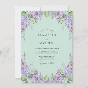 Fliederhochzeit in Mint und Soft-Lila Einladung