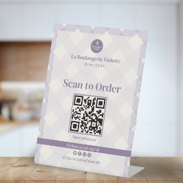 Fliederlila Gingham-Bäckerei QR-Code zum Bestellen Sockelschild