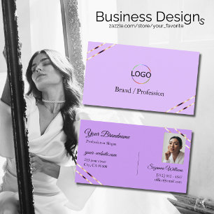 Fliederlila mit Rose Gold Linien Logo und Foto Visitenkarte