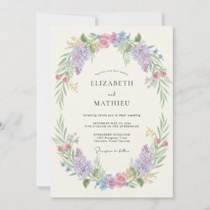 Fliederrosafarbene Blüten-Oval-Hochzeit Einladung