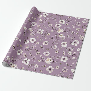 Fliederweiße Ditsy-Blumen-Pastell-Boho 70er Jahre Geschenkpapier