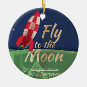 Flieg mich zum Mond Vintage-Reiseposter Keramik Ornament