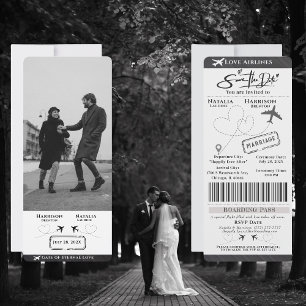 Flieg mit Liebe: Boarding Pass Save the Date Einladung