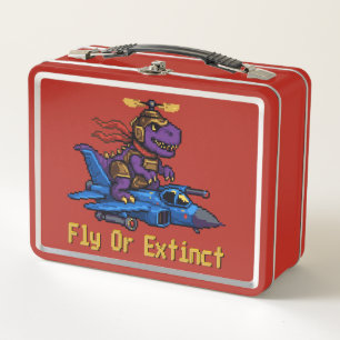 Flieg oder stirb Pixel-Art-Dinosaurier-Pilot-Fight Metall Brotdose