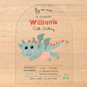 Flieg rüber, Geburtstagsfeier für Dragon Boy Kids Acryleinladungen